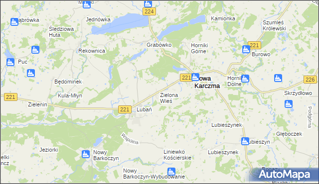 mapa Zielona Wieś gmina Nowa Karczma, Zielona Wieś gmina Nowa Karczma na mapie Targeo