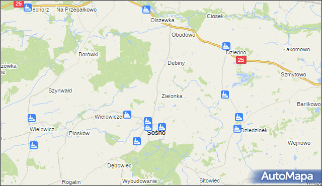 mapa Zielonka gmina Sośno, Zielonka gmina Sośno na mapie Targeo