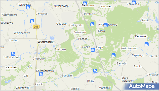 mapa Zielonka gmina Wierzbinek, Zielonka gmina Wierzbinek na mapie Targeo