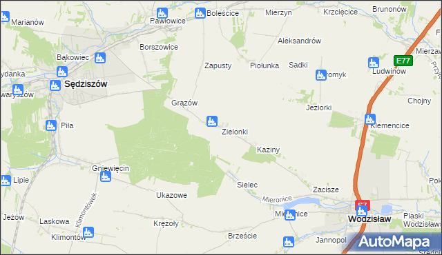 mapa Zielonki gmina Sędziszów, Zielonki gmina Sędziszów na mapie Targeo