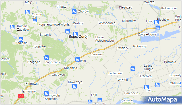mapa Zielonki gmina Solec-Zdrój, Zielonki gmina Solec-Zdrój na mapie Targeo