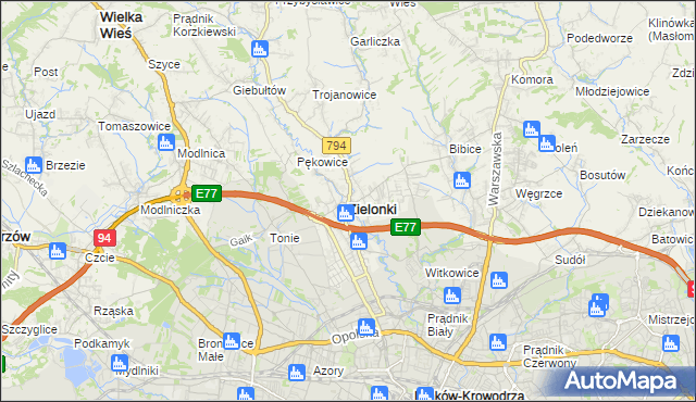 mapa Zielonki powiat krakowski, Zielonki powiat krakowski na mapie Targeo