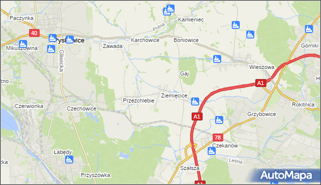 mapa Ziemięcice, Ziemięcice na mapie Targeo