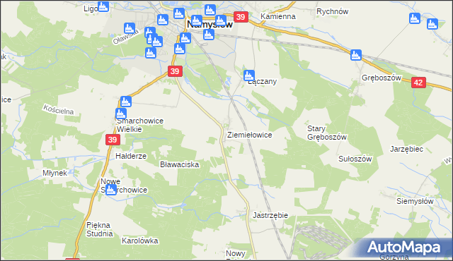 mapa Ziemiełowice, Ziemiełowice na mapie Targeo