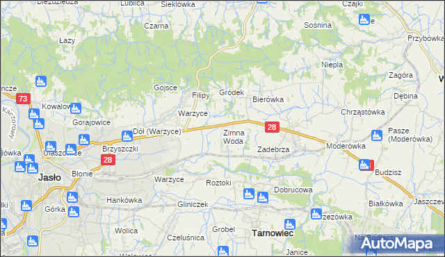 mapa Zimna Woda gmina Jasło, Zimna Woda gmina Jasło na mapie Targeo