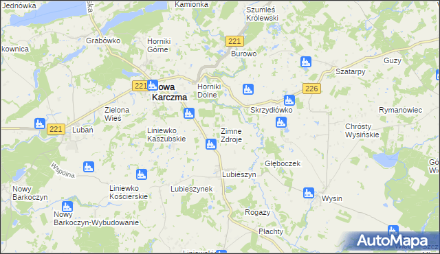 mapa Zimne Zdroje gmina Nowa Karczma, Zimne Zdroje gmina Nowa Karczma na mapie Targeo