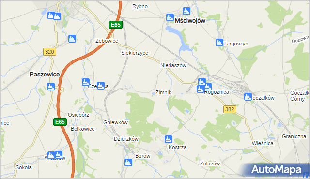 mapa Zimnik gmina Mściwojów, Zimnik gmina Mściwojów na mapie Targeo