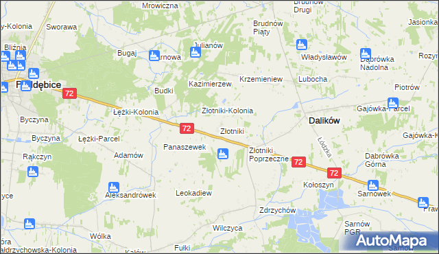 mapa Złotniki gmina Dalików, Złotniki gmina Dalików na mapie Targeo