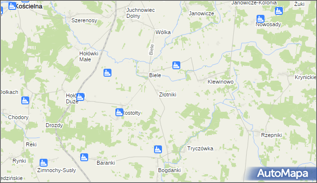 mapa Złotniki gmina Juchnowiec Kościelny, Złotniki gmina Juchnowiec Kościelny na mapie Targeo