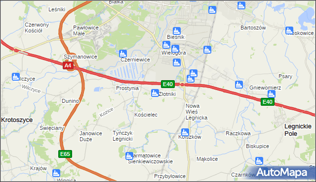 mapa Złotniki gmina Krotoszyce, Złotniki gmina Krotoszyce na mapie Targeo