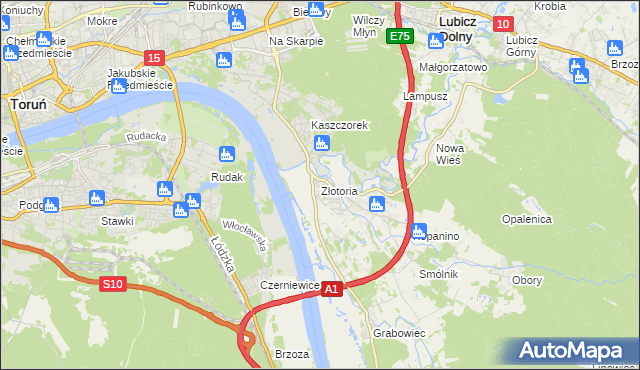 mapa Złotoria gmina Lubicz, Złotoria gmina Lubicz na mapie Targeo