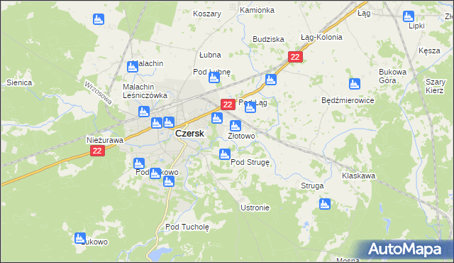 mapa Złotowo gmina Czersk, Złotowo gmina Czersk na mapie Targeo