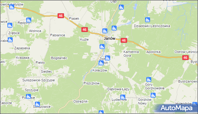 mapa Złoty Potok gmina Janów, Złoty Potok gmina Janów na mapie Targeo