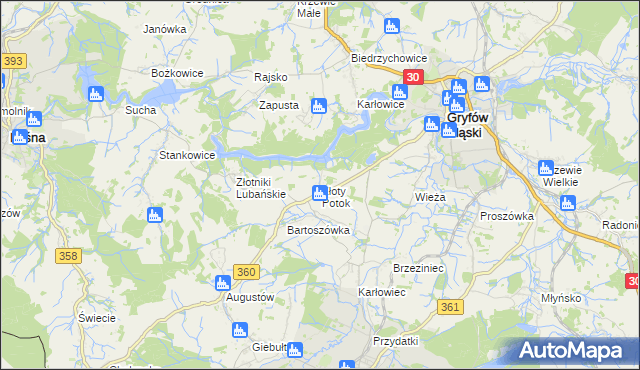 mapa Złoty Potok gmina Leśna, Złoty Potok gmina Leśna na mapie Targeo