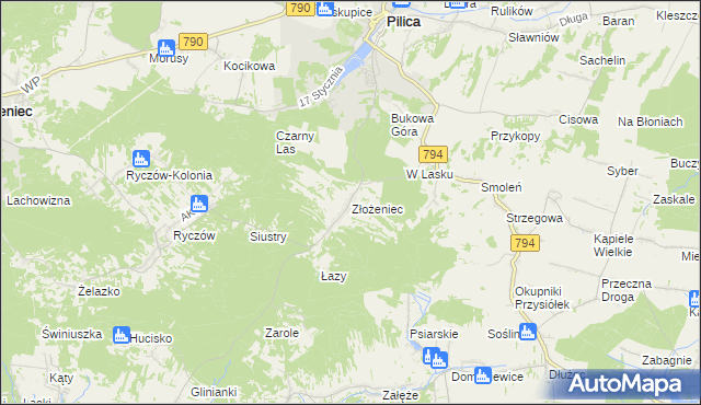 mapa Złożeniec, Złożeniec na mapie Targeo