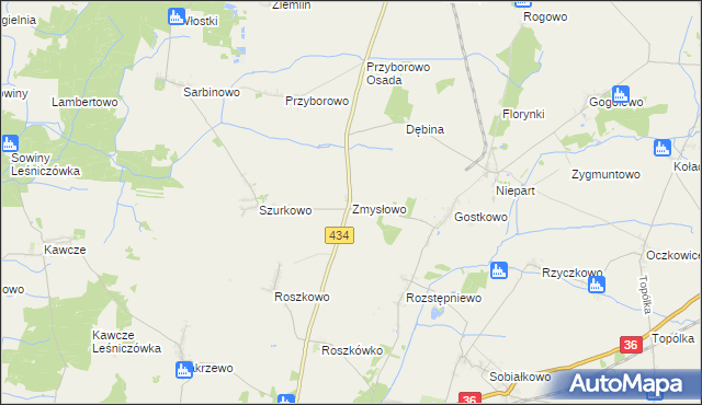 mapa Zmysłowo gmina Miejska Górka, Zmysłowo gmina Miejska Górka na mapie Targeo