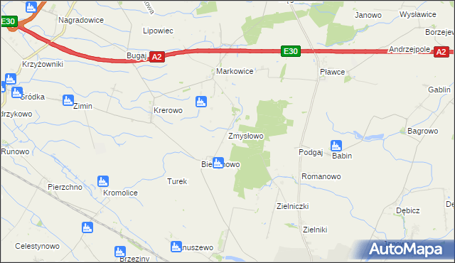 mapa Zmysłowo gmina Środa Wielkopolska, Zmysłowo gmina Środa Wielkopolska na mapie Targeo