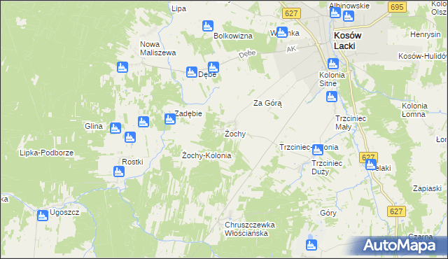 mapa Żochy gmina Kosów Lacki, Żochy gmina Kosów Lacki na mapie Targeo