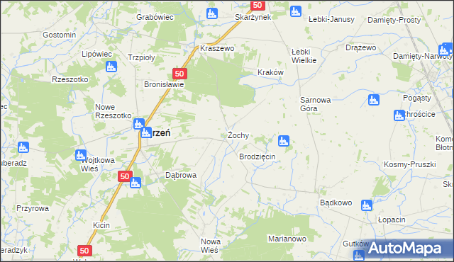 mapa Żochy gmina Ojrzeń, Żochy gmina Ojrzeń na mapie Targeo