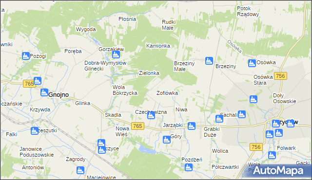 mapa Zofiówka gmina Gnojno, Zofiówka gmina Gnojno na mapie Targeo