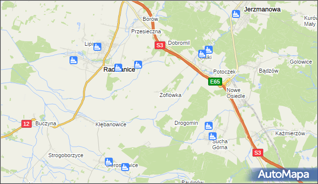 mapa Zofiówka gmina Jerzmanowa, Zofiówka gmina Jerzmanowa na mapie Targeo