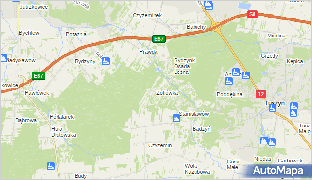 mapa Zofiówka gmina Tuszyn, Zofiówka gmina Tuszyn na mapie Targeo