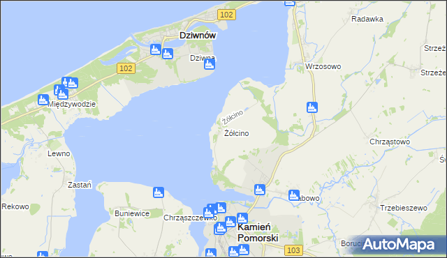 mapa Żółcino, Żółcino na mapie Targeo