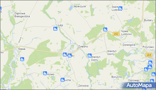 mapa Żołędno gmina Połczyn-Zdrój, Żołędno gmina Połczyn-Zdrój na mapie Targeo