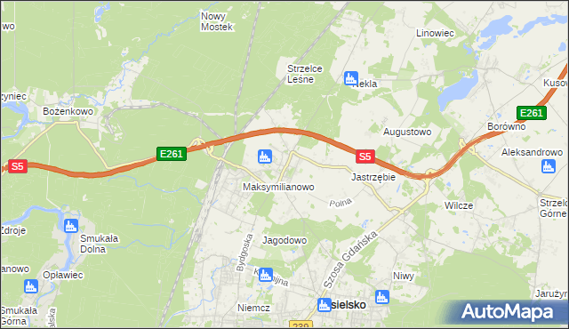 mapa Żołędowo gmina Osielsko, Żołędowo gmina Osielsko na mapie Targeo