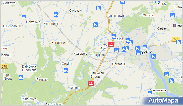 mapa Żołędzin, Żołędzin na mapie Targeo