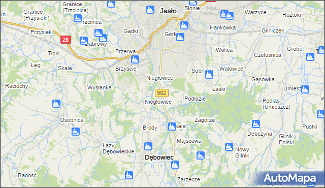 mapa Żółków gmina Jasło, Żółków gmina Jasło na mapie Targeo