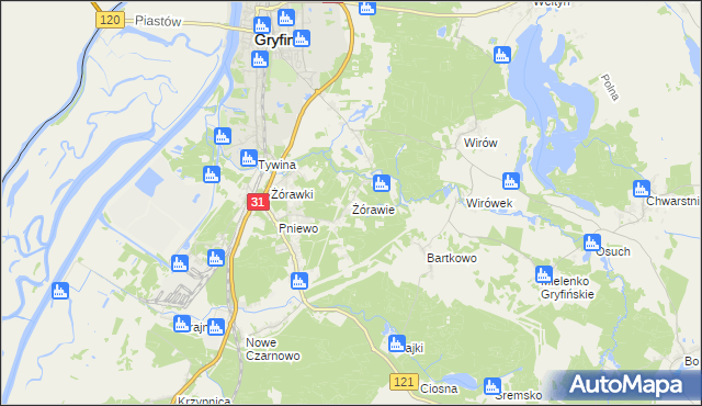 mapa Żórawie, Żórawie na mapie Targeo