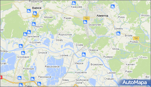 mapa Źródła gmina Alwernia, Źródła gmina Alwernia na mapie Targeo