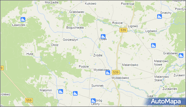 mapa Źródła gmina Tłuchowo, Źródła gmina Tłuchowo na mapie Targeo