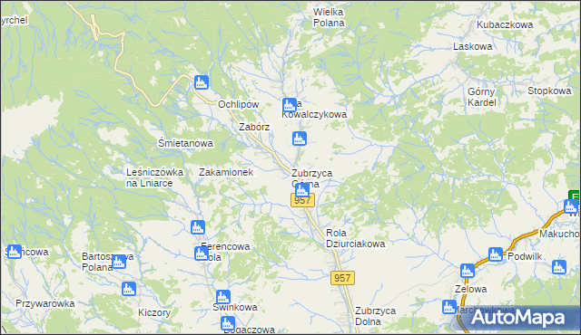 mapa Zubrzyca Górna, Zubrzyca Górna na mapie Targeo