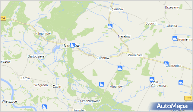 mapa Żuchlów, Żuchlów na mapie Targeo