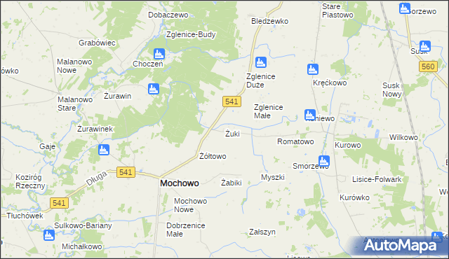 mapa Żuki gmina Mochowo, Żuki gmina Mochowo na mapie Targeo