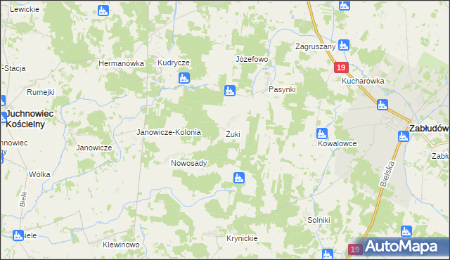 mapa Żuki gmina Zabłudów, Żuki gmina Zabłudów na mapie Targeo