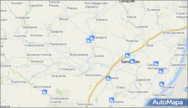 mapa Żuków gmina Samborzec, Żuków gmina Samborzec na mapie Targeo