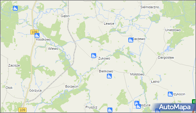 mapa Żukowo gmina Brojce, Żukowo gmina Brojce na mapie Targeo