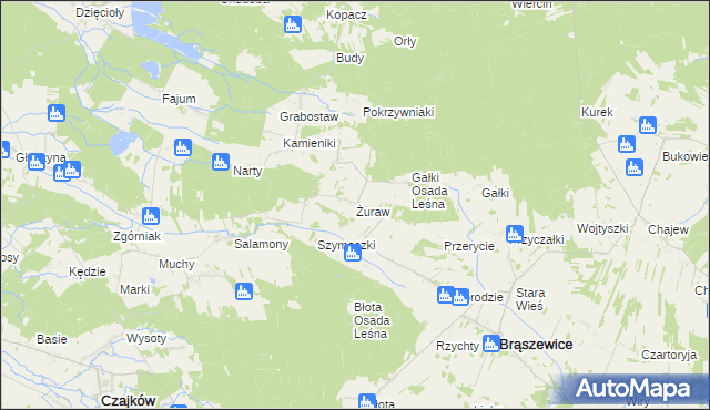 mapa Żuraw gmina Brąszewice, Żuraw gmina Brąszewice na mapie Targeo