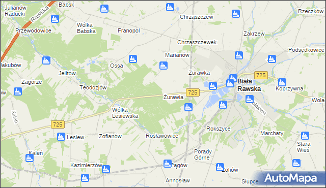 mapa Żurawia gmina Biała Rawska, Żurawia gmina Biała Rawska na mapie Targeo