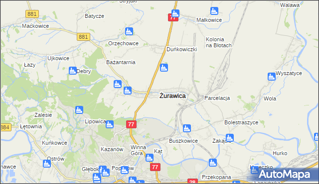 mapa Żurawica powiat przemyski, Żurawica powiat przemyski na mapie Targeo