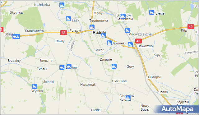 mapa Żurawie gmina Rudniki, Żurawie gmina Rudniki na mapie Targeo