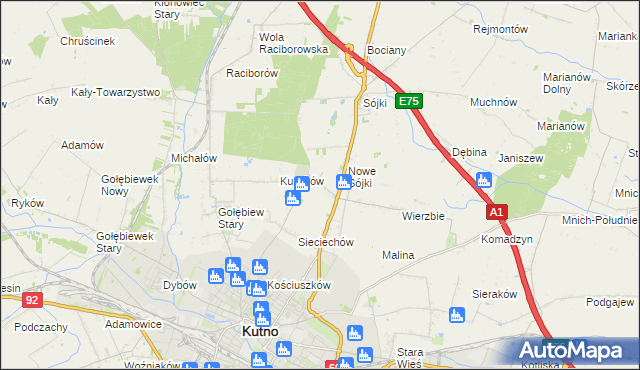 mapa Żurawieniec gmina Kutno, Żurawieniec gmina Kutno na mapie Targeo