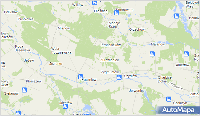 mapa Żurawieniec gmina Lutomiersk, Żurawieniec gmina Lutomiersk na mapie Targeo