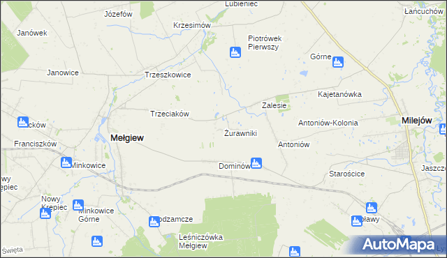 mapa Żurawniki gmina Mełgiew, Żurawniki gmina Mełgiew na mapie Targeo