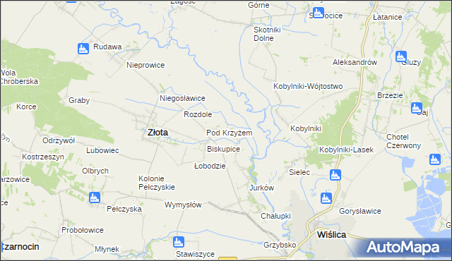 mapa Żurawniki gmina Złota, Żurawniki gmina Złota na mapie Targeo