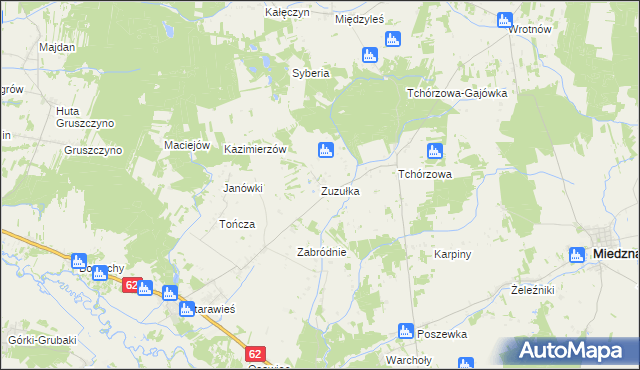 mapa Zuzułka, Zuzułka na mapie Targeo