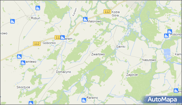 mapa Zwartowo gmina Karlino, Zwartowo gmina Karlino na mapie Targeo